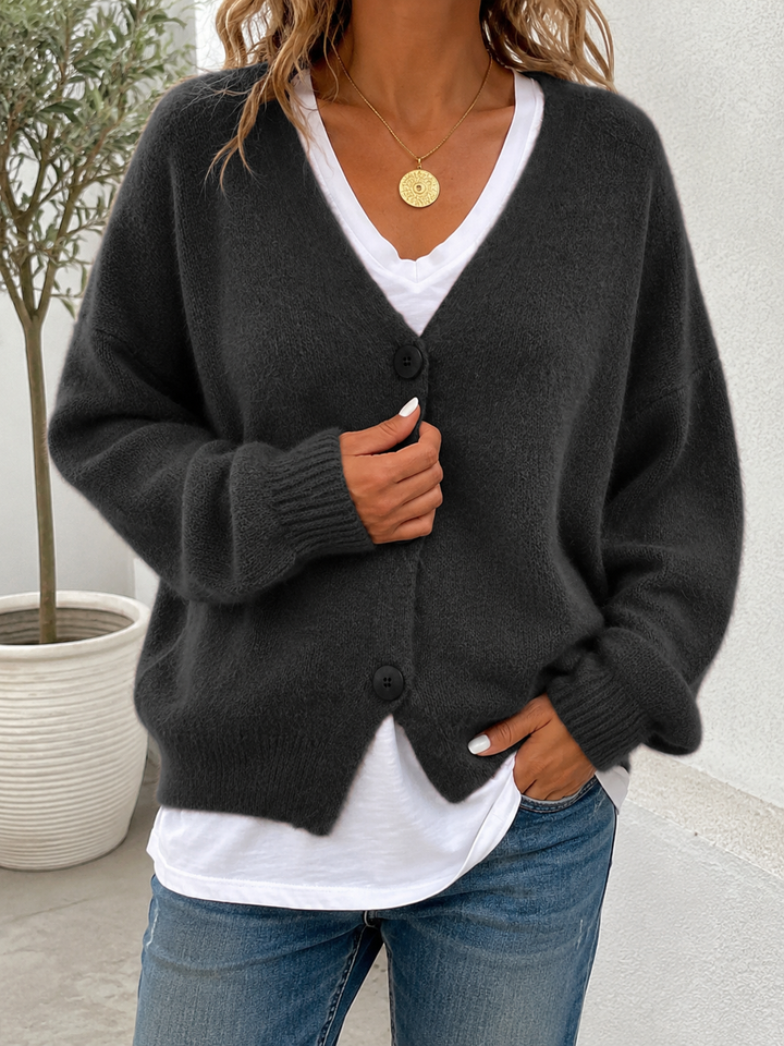 Women’s Cardigan with V-Neckline and Ribbed Cuffs