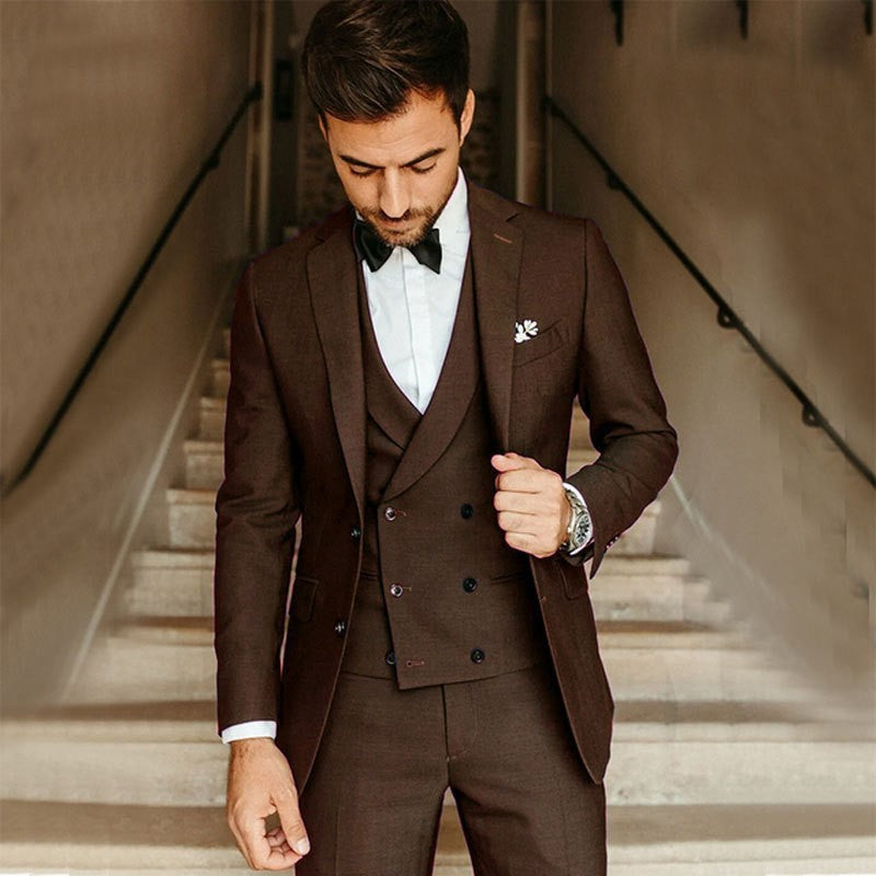 Men’s 3-Piece Suit Set With Single-Breasted Blazer and Double-Breasted Vest