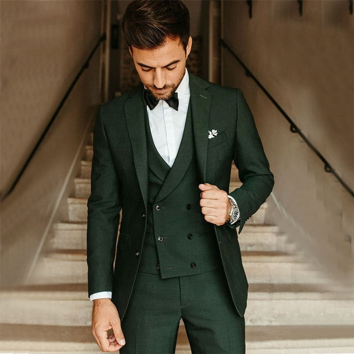 Men’s 3-Piece Suit Set With Single-Breasted Blazer and Double-Breasted Vest