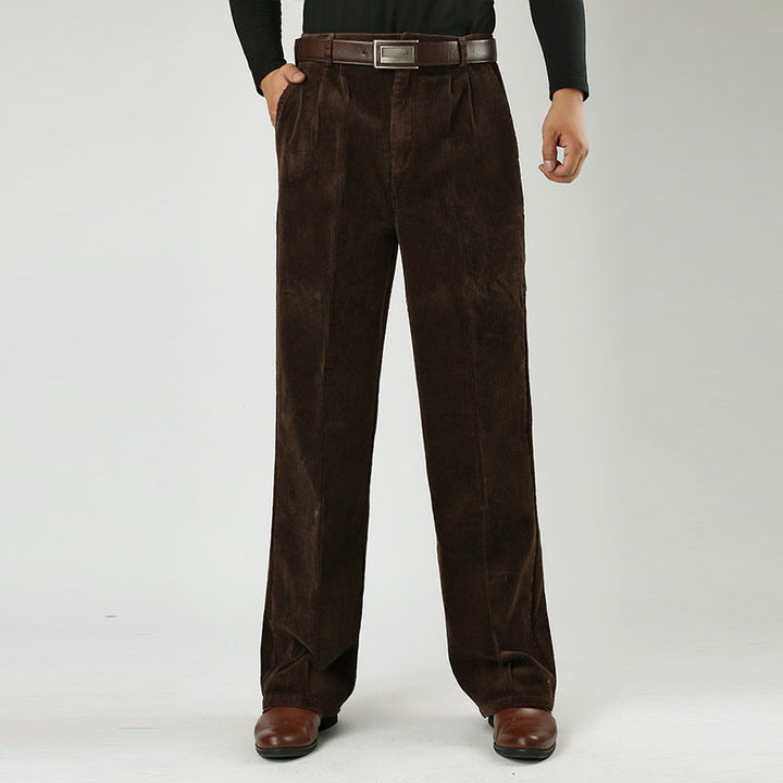 Men’s Corduroy Trousers With Pleated Front and Wide-Leg Fit