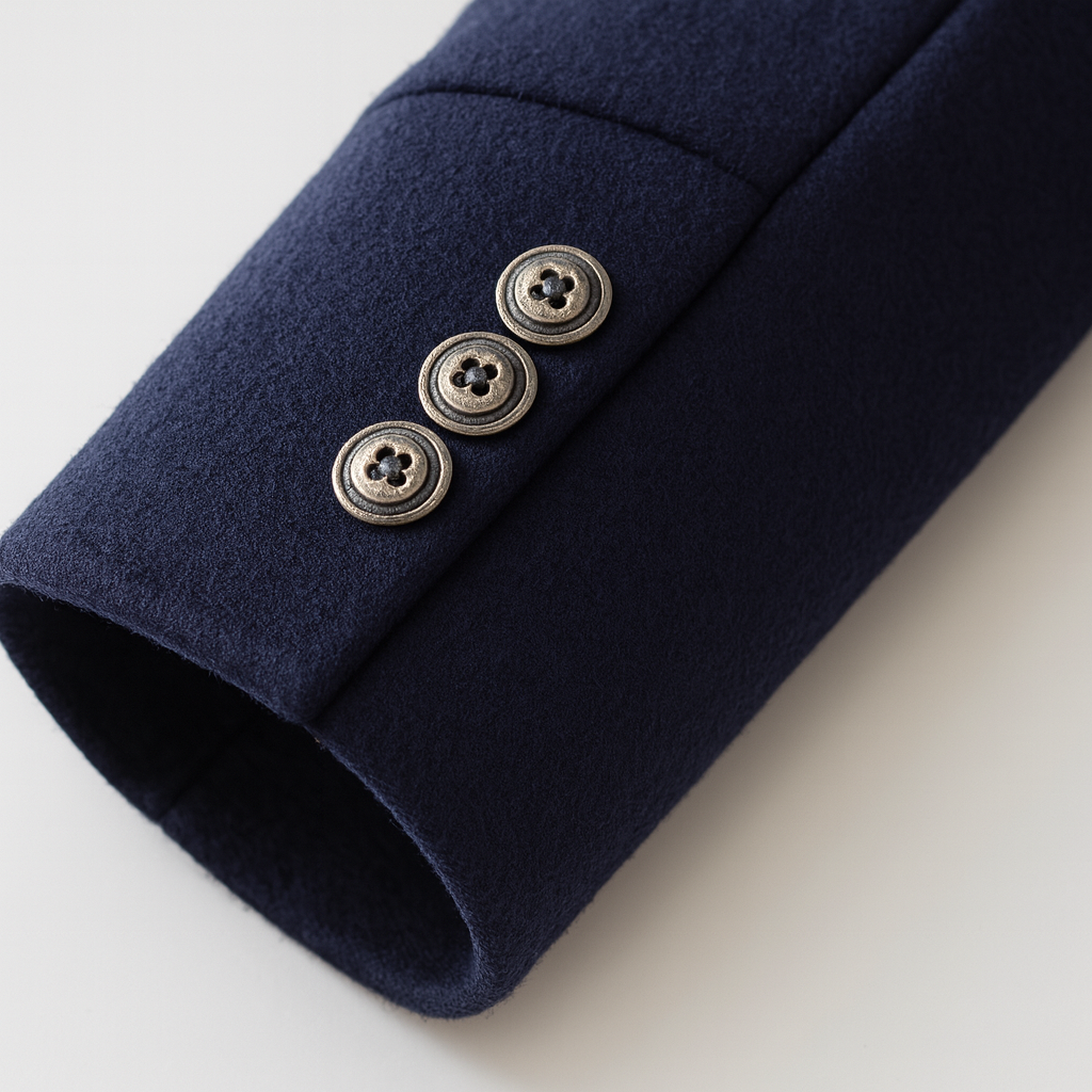 Detail view of banded cuff with button detailing