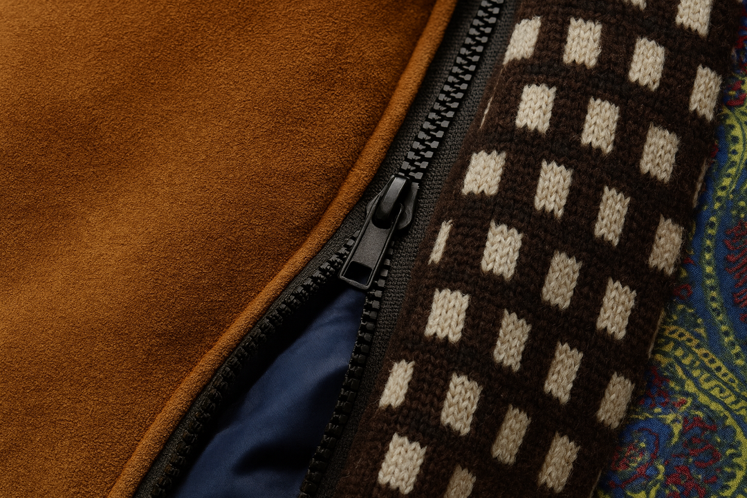 Detail view of zip pouch and check panel