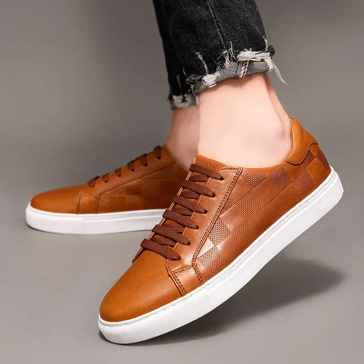 Men’s Sneakers with Lace Up Front and Check Pattern Panels