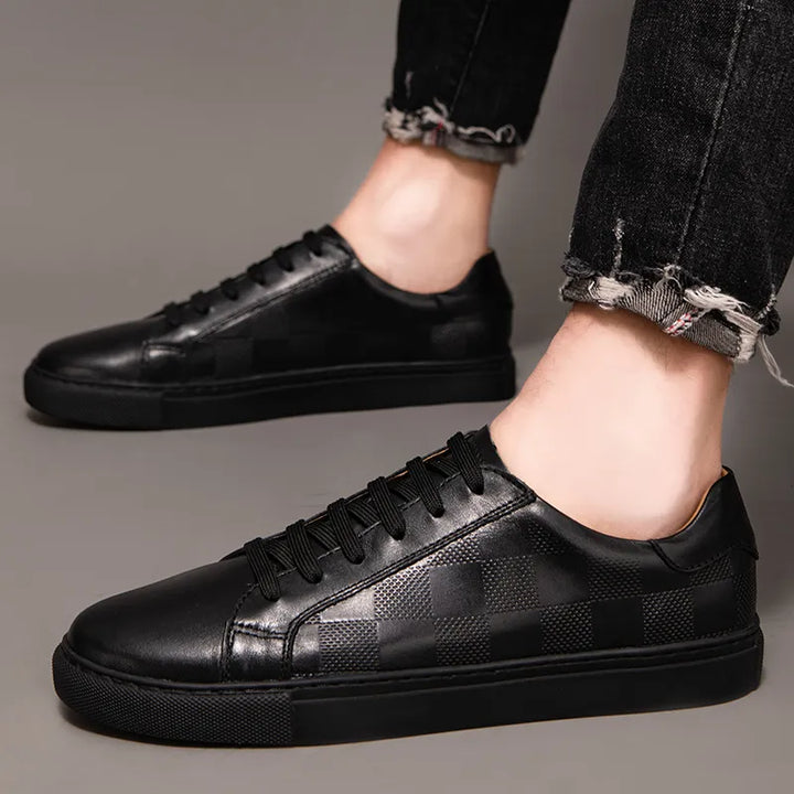 Men’s Sneakers with Lace Up Front and Check Pattern Panels