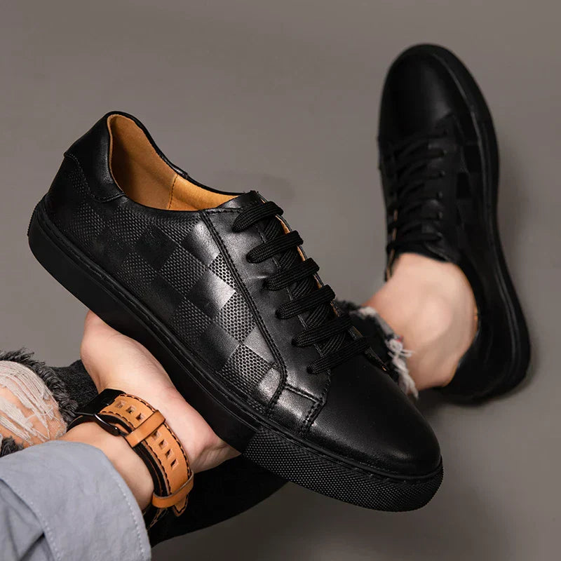 Men’s Sneakers with Lace Up Front and Check Pattern Panels