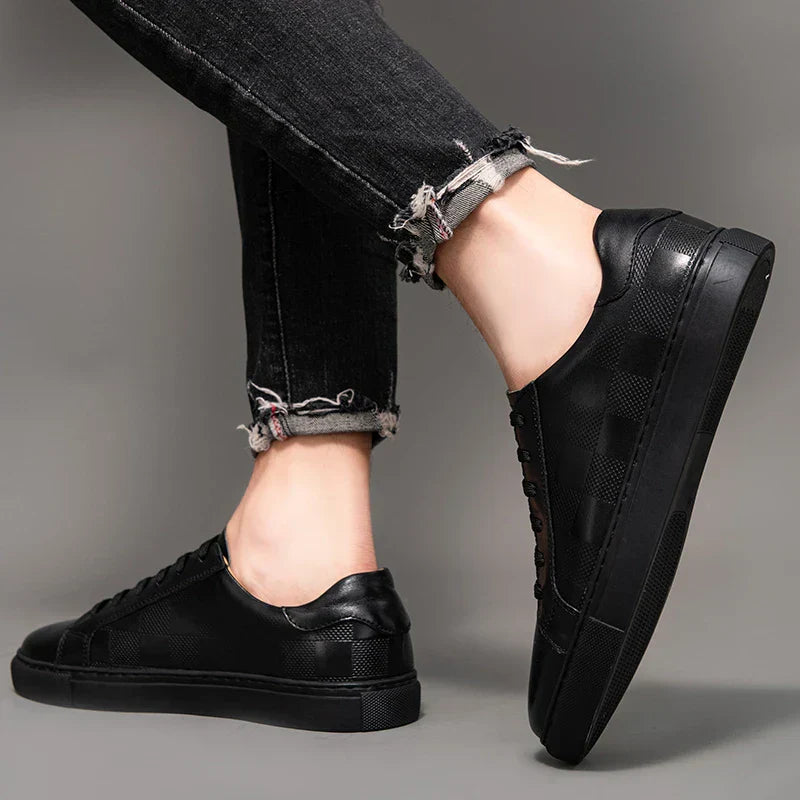 Men’s Sneakers with Lace Up Front and Check Pattern Panels