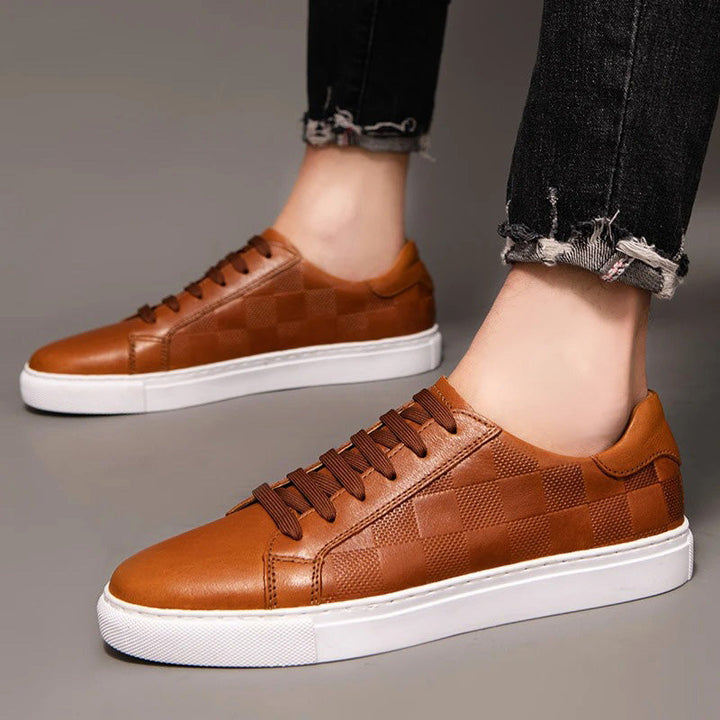 Men’s Sneakers with Lace Up Front and Check Pattern Panels
