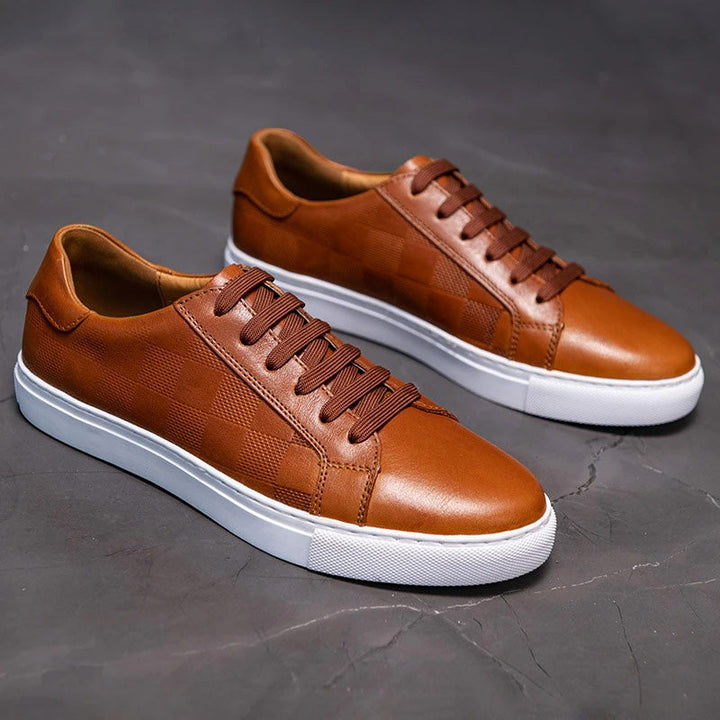 Men’s Sneakers with Lace Up Front and Check Pattern Panels