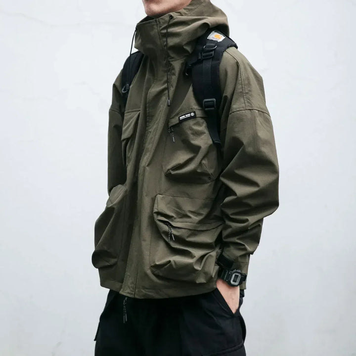 Men’s Windbreaker Jacket with Hood and Zip Pocket Front