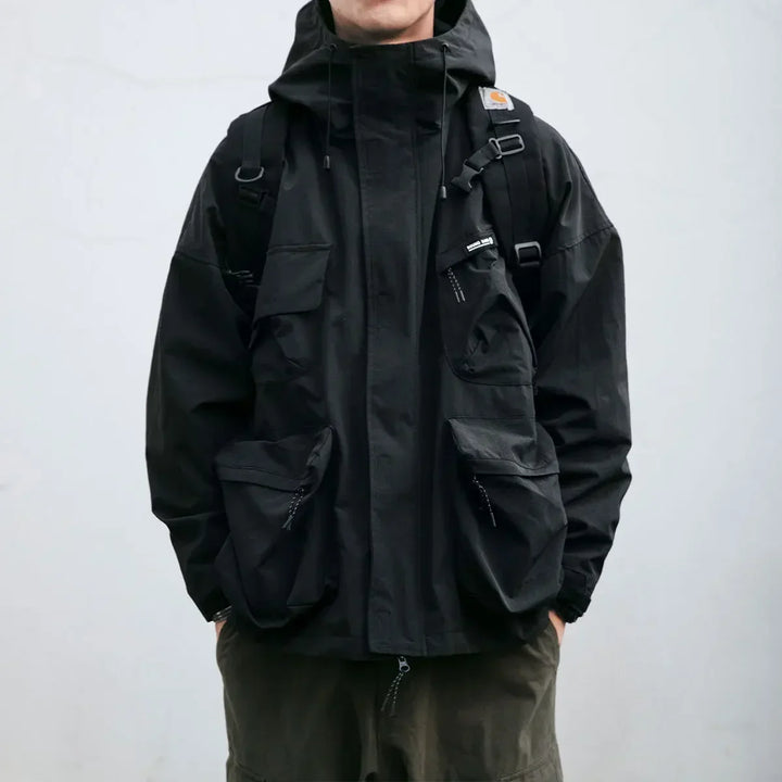 Men’s Windbreaker Jacket with Hood and Zip Pocket Front