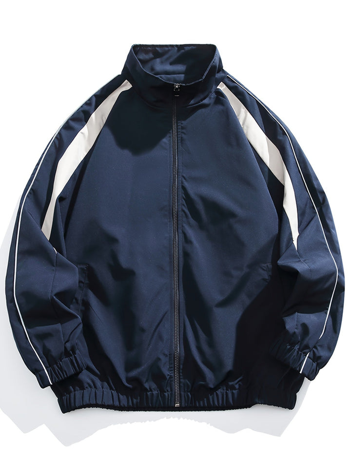 Men’s Windbreaker Jacket with Stand Collar and Zip Front