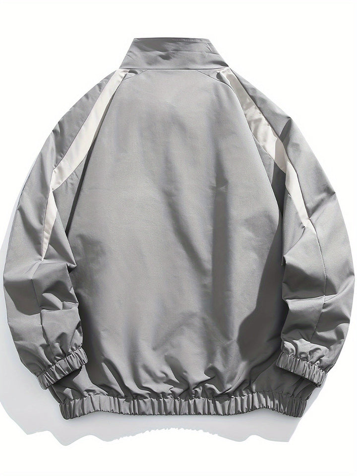 Men’s Windbreaker Jacket with Stand Collar and Zip Front
