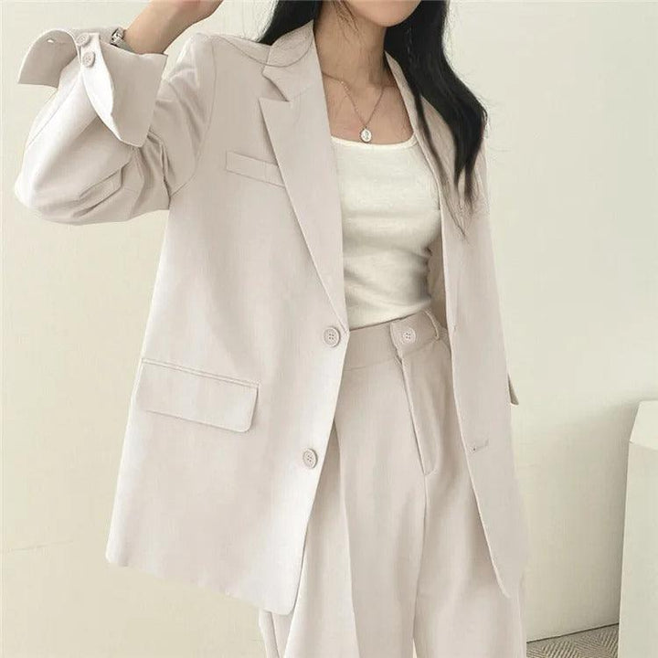Women’s 2-Piece Suit Set with Button Front Blazer and Wide Leg Pants