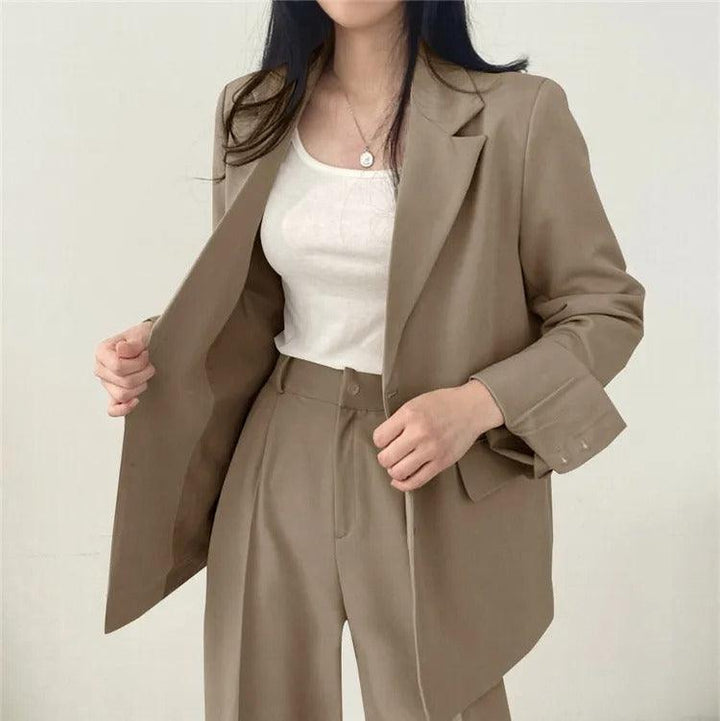 Women’s 2-Piece Suit Set with Button Front Blazer and Wide Leg Pants