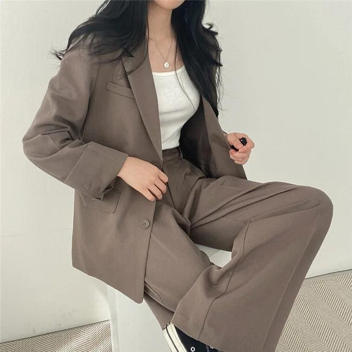 Women’s 2-Piece Suit Set with Button Front Blazer and Wide Leg Pants