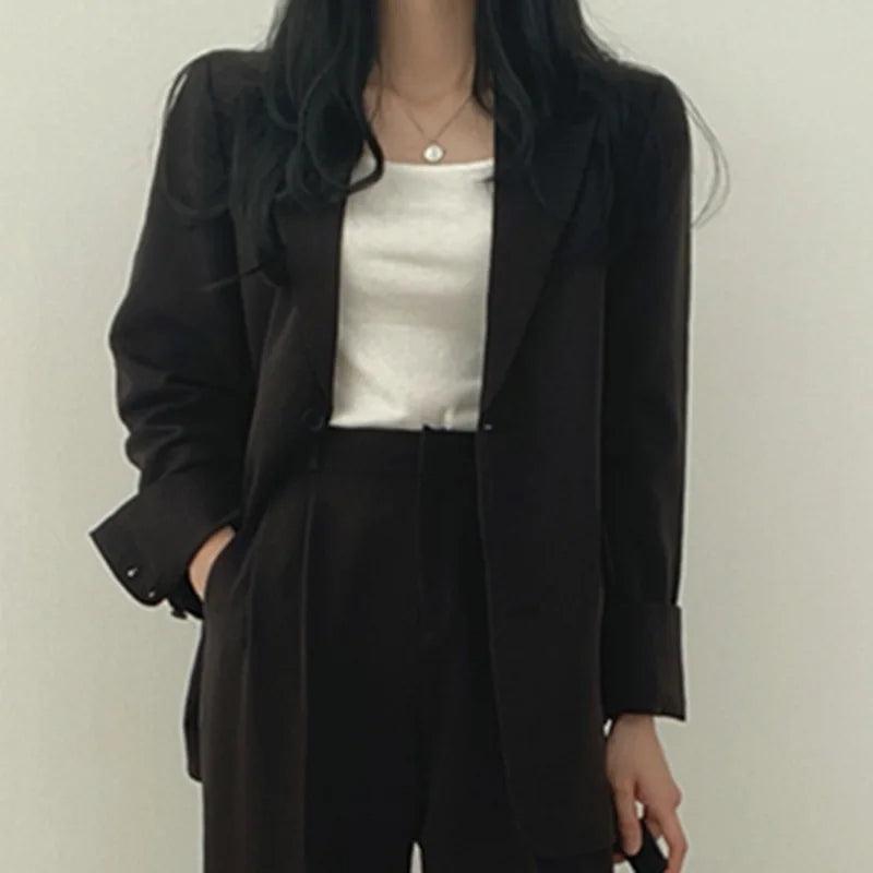 Women’s 2-Piece Suit Set with Button Front Blazer and Wide Leg Pants