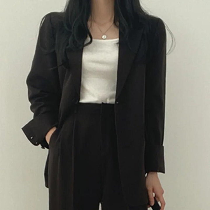 Women’s 2-Piece Suit Set with Button Front Blazer and Wide Leg Pants