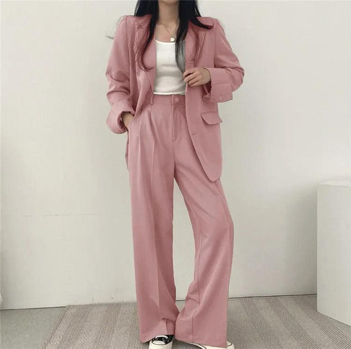 Women’s 2-Piece Suit Set with Button Front Blazer and Wide Leg Pants