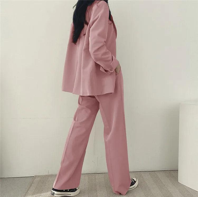 Women’s 2-Piece Suit Set with Button Front Blazer and Wide Leg Pants