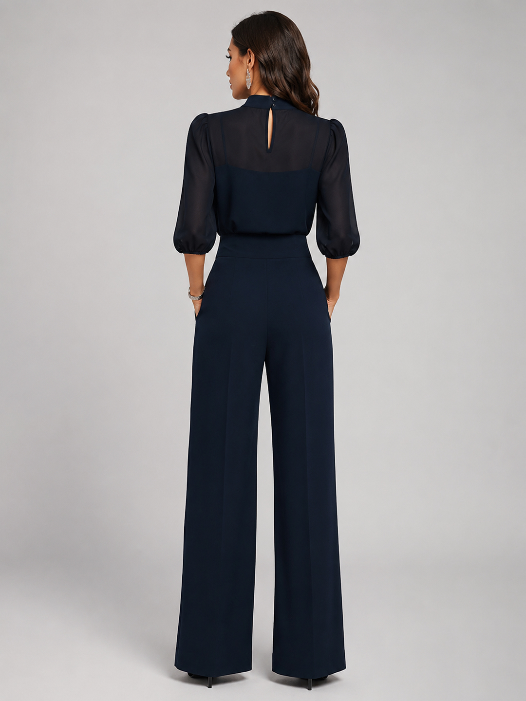 Back view showing keyhole opening and wide legs
