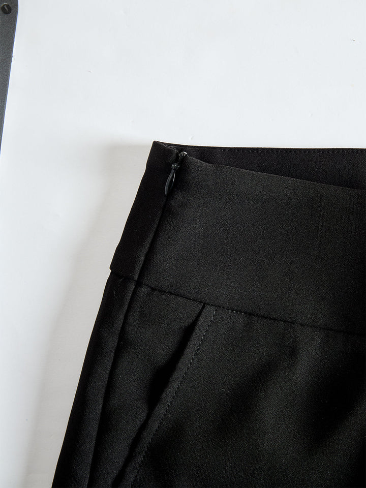 Detail view of banded waist with side zip and side pocket