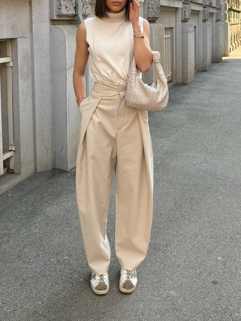 Women’s Balloon Pants with Pleated Front and High Waist
