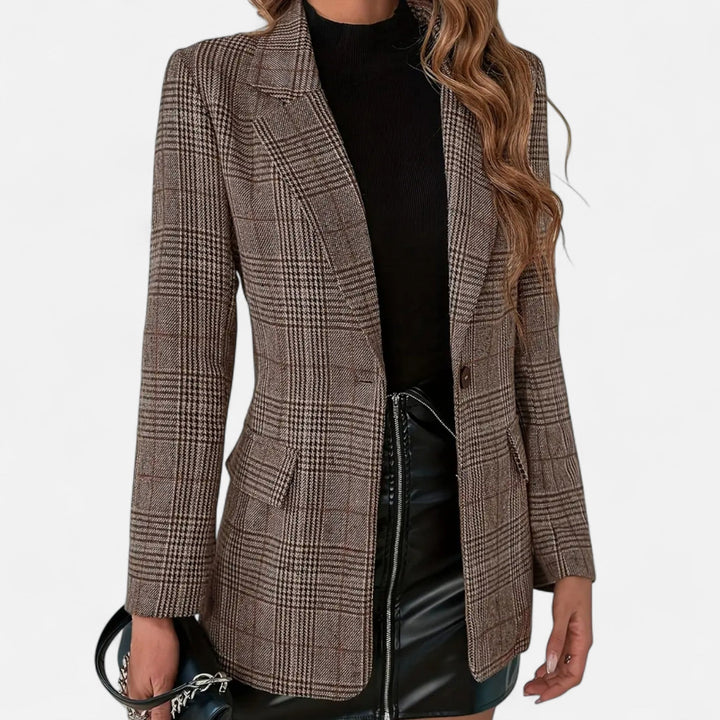 Women’s Blazer with Notched Lapel and Plaid Pattern
