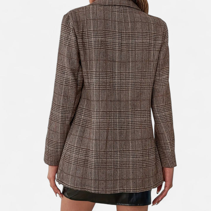 Women’s Blazer with Notched Lapel and Plaid Pattern
