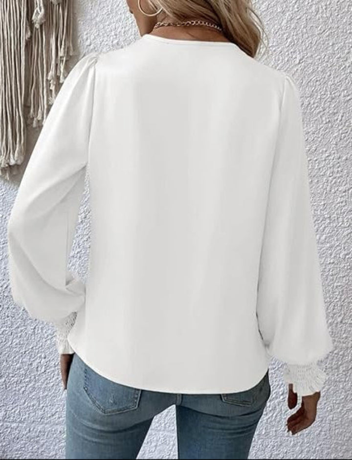 Women’s Blouse with Draped Surplice Front and Smocked Cuffs