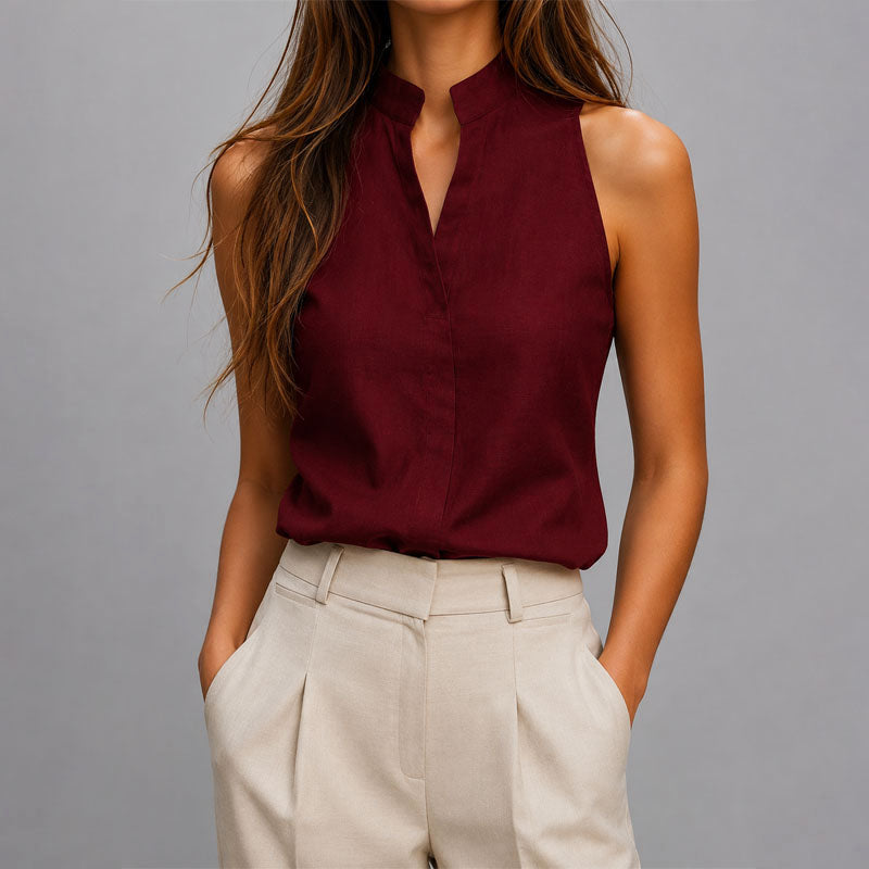 Women’s Blouse with Mandarin Collar and V-Cut Front