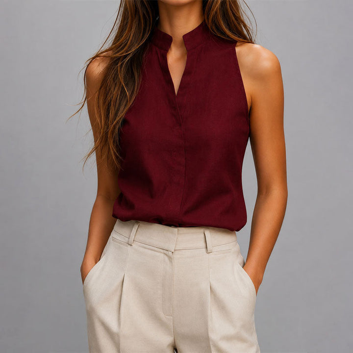 Women’s Blouse with Mandarin Collar and V-Cut Front
