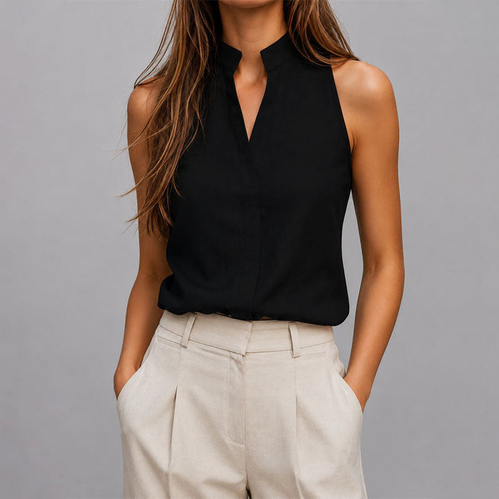 Women’s Blouse with Mandarin Collar and V-Cut Front