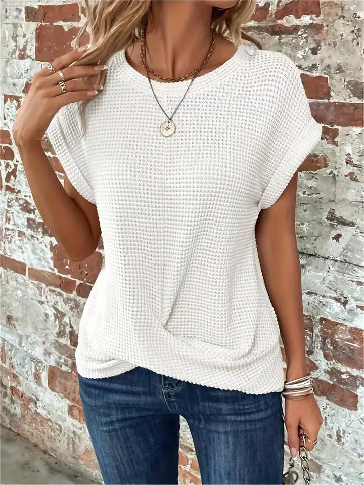 Women’s Blouse with Round Neck and Twisted Hem