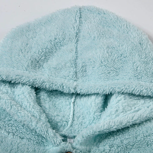Women’s Button-Front Fleece Hoodie with Front Pockets and Curved Hem