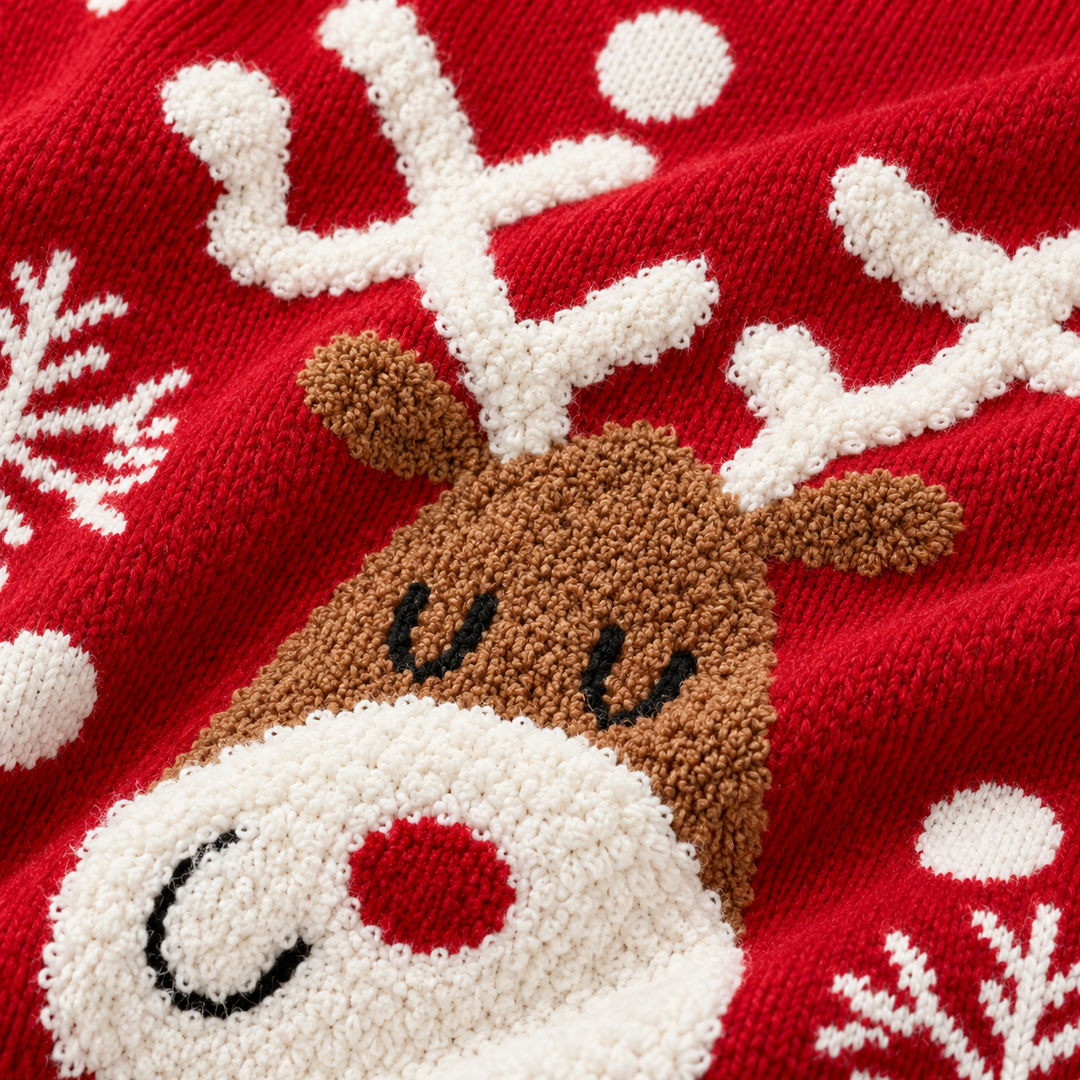 Detail view of reindeer motif and snowflake motifs