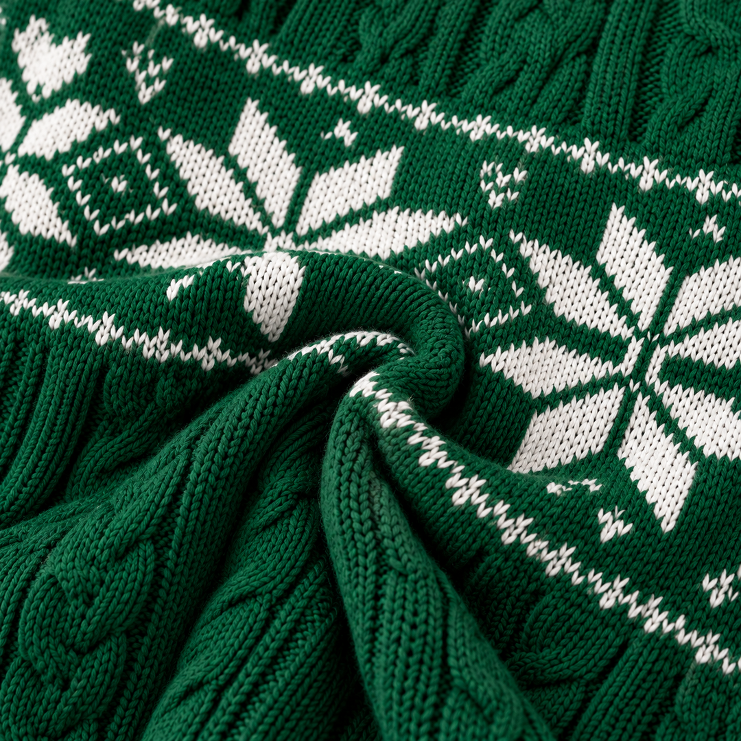 Detail view of the cable knit surface