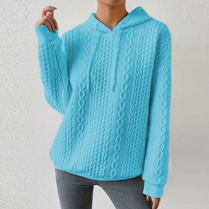 Women’s Cable Knit Jumper with Drawstring Hood and Ribbed Cuffs