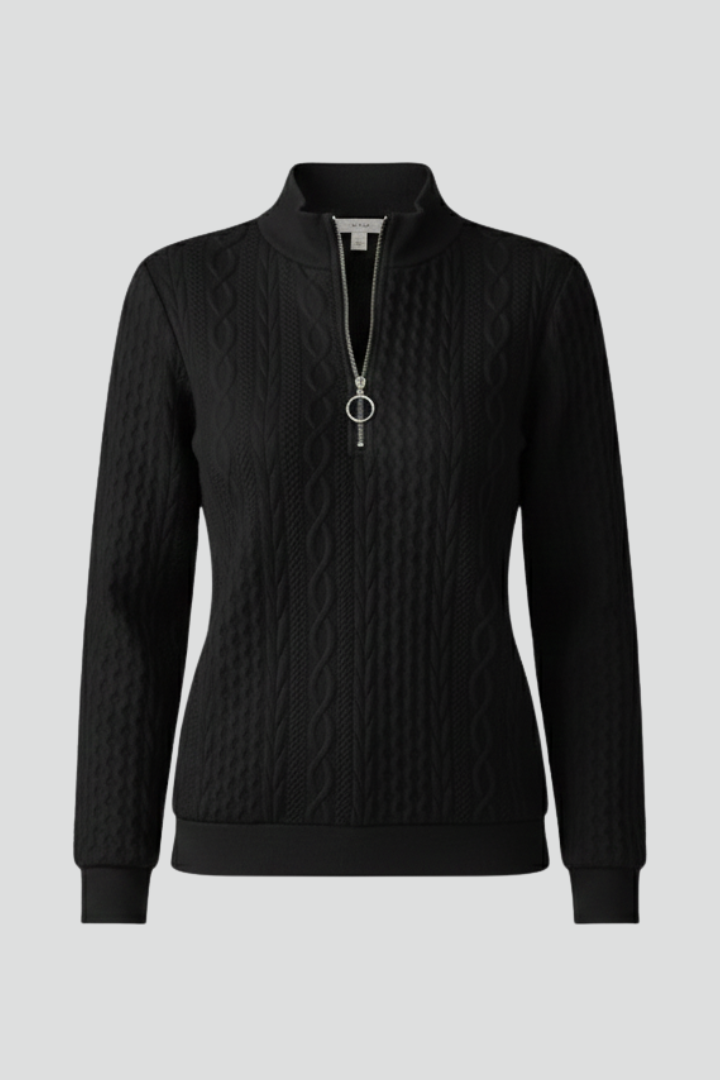 Women’s Cable Knit Jumper with Half Zip Neck and Long Sleeves