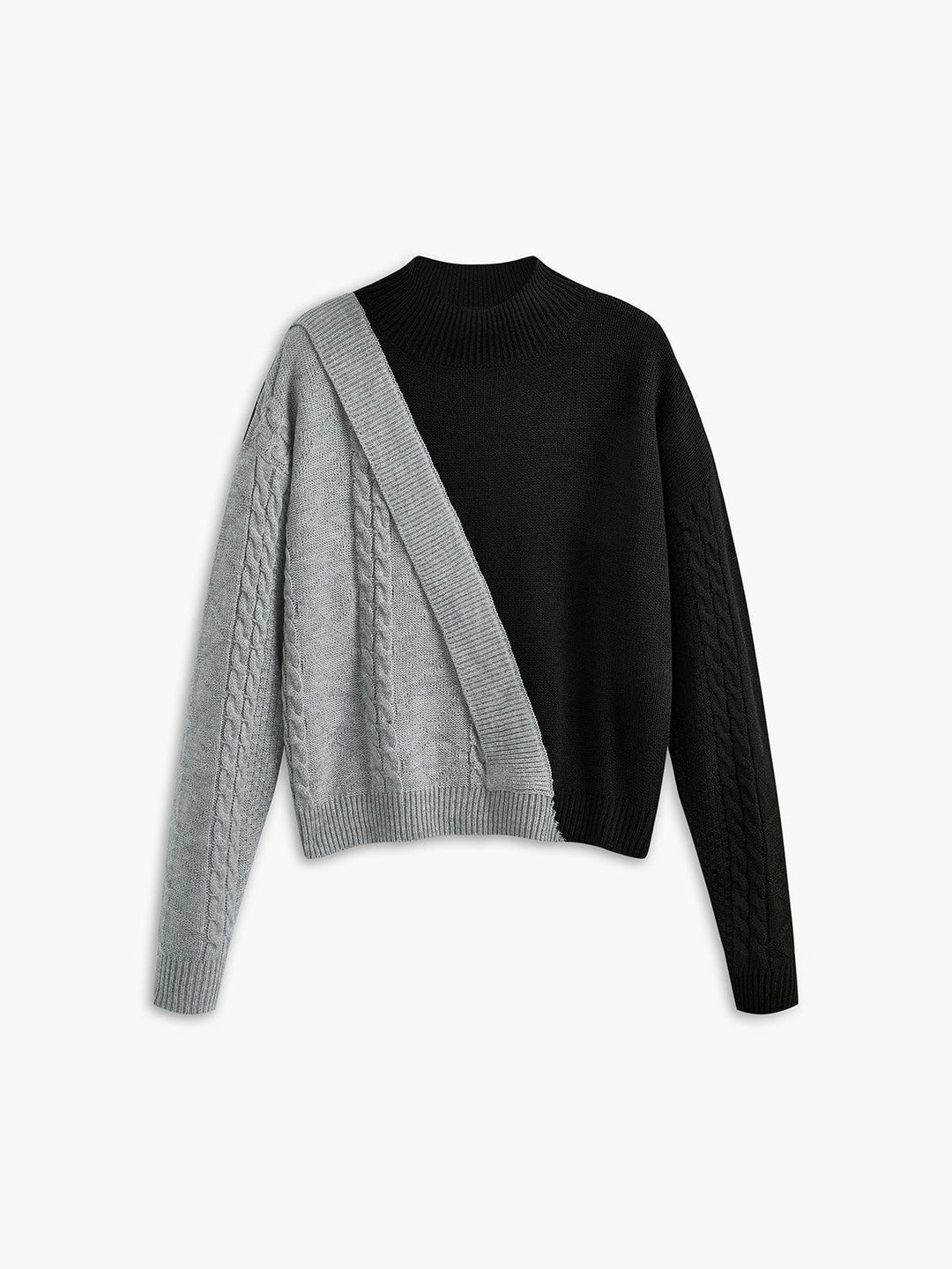 Women’s Cable Knit Jumper with High Neck and Asymmetrical Ribbed Panel