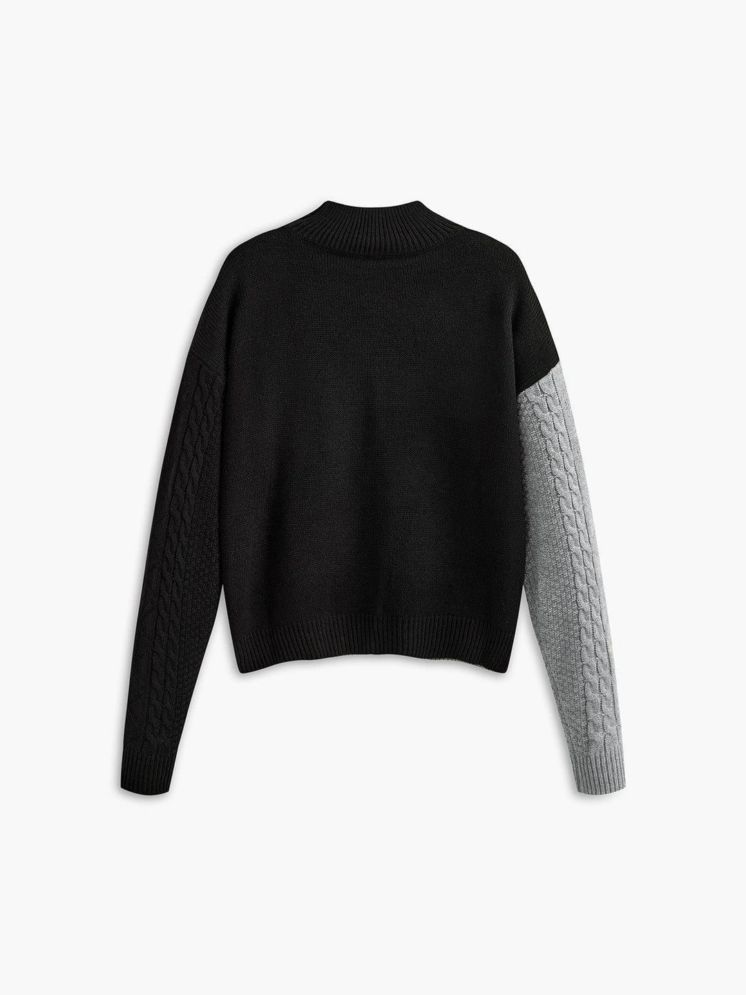 Women’s Cable Knit Jumper with High Neck and Asymmetrical Ribbed Panel
