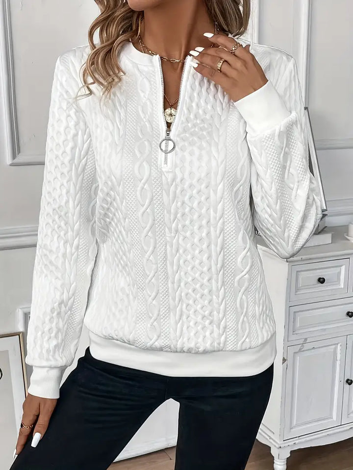 Women’s Cable Knit Jumper with Partial Zip and Long Sleeves