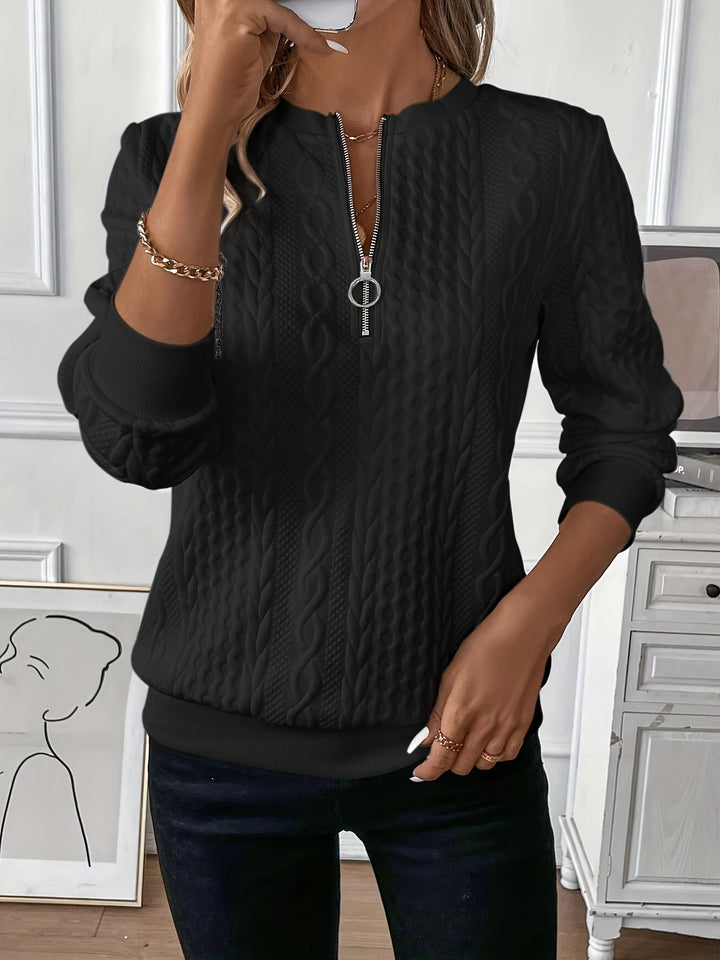 Women’s Cable Knit Jumper with Partial Zip and Long Sleeves