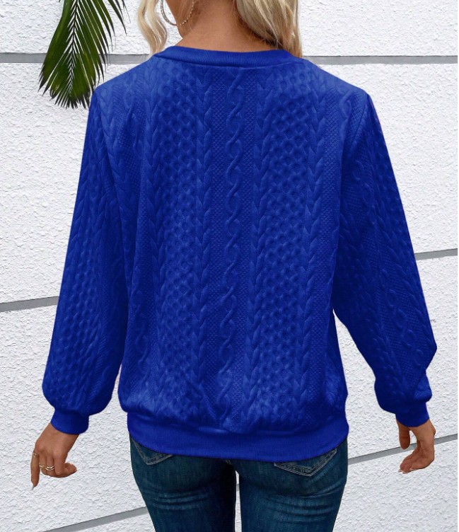 Women’s Cable Knit Jumper with Partial Zip and Long Sleeves