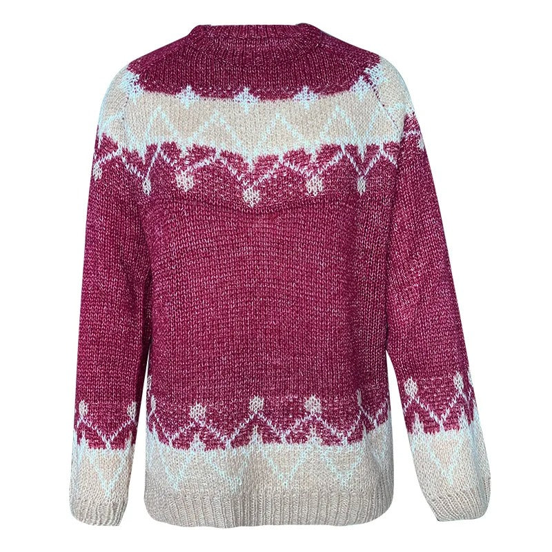 Women’s Cable Knit Jumper with Patterned Yoke and Ribbed Trim