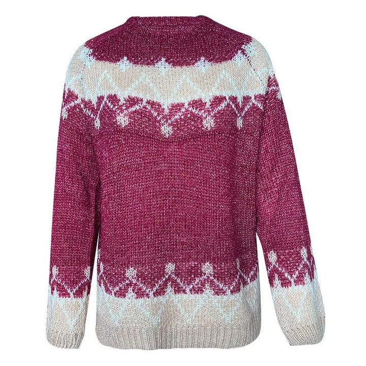 Women’s Cable Knit Jumper with Patterned Yoke and Ribbed Trim