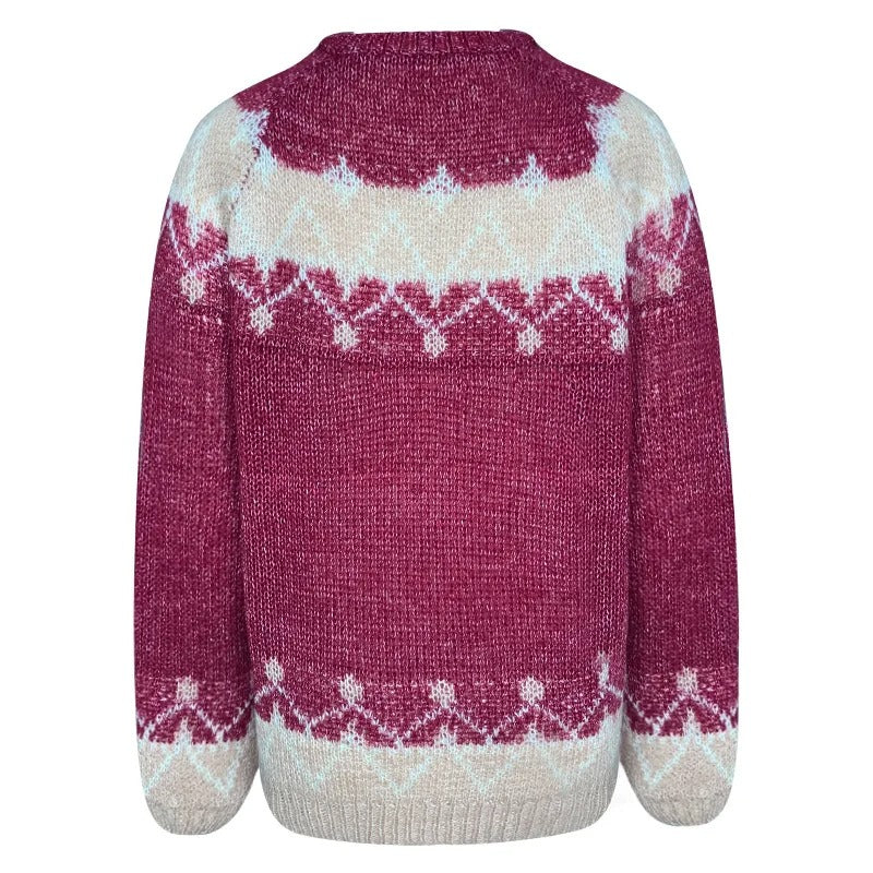 Women’s Cable Knit Jumper with Patterned Yoke and Ribbed Trim