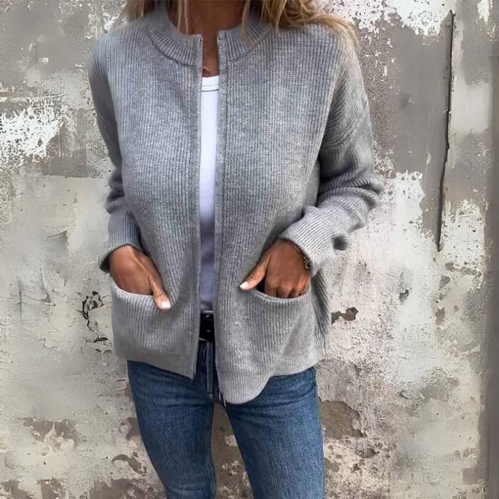 Women’s Cardigan with High Collar and Front Pockets