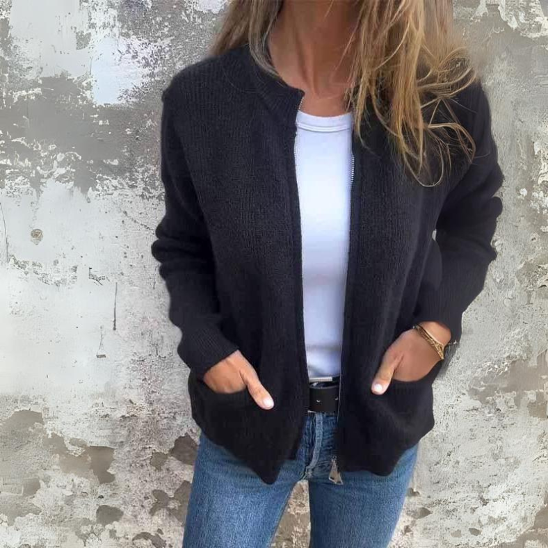 Women’s Cardigan with High Collar and Front Pockets