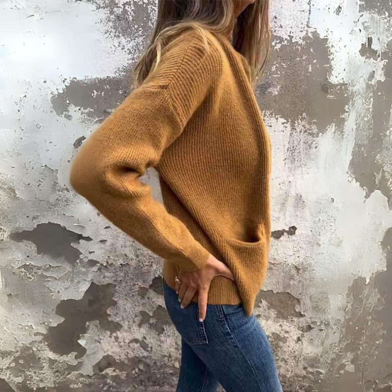 Women’s Cardigan with High Collar and Front Pockets