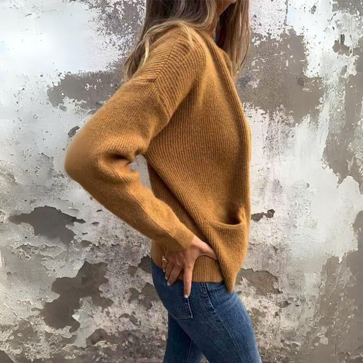 Women’s Cardigan with High Collar and Front Pockets